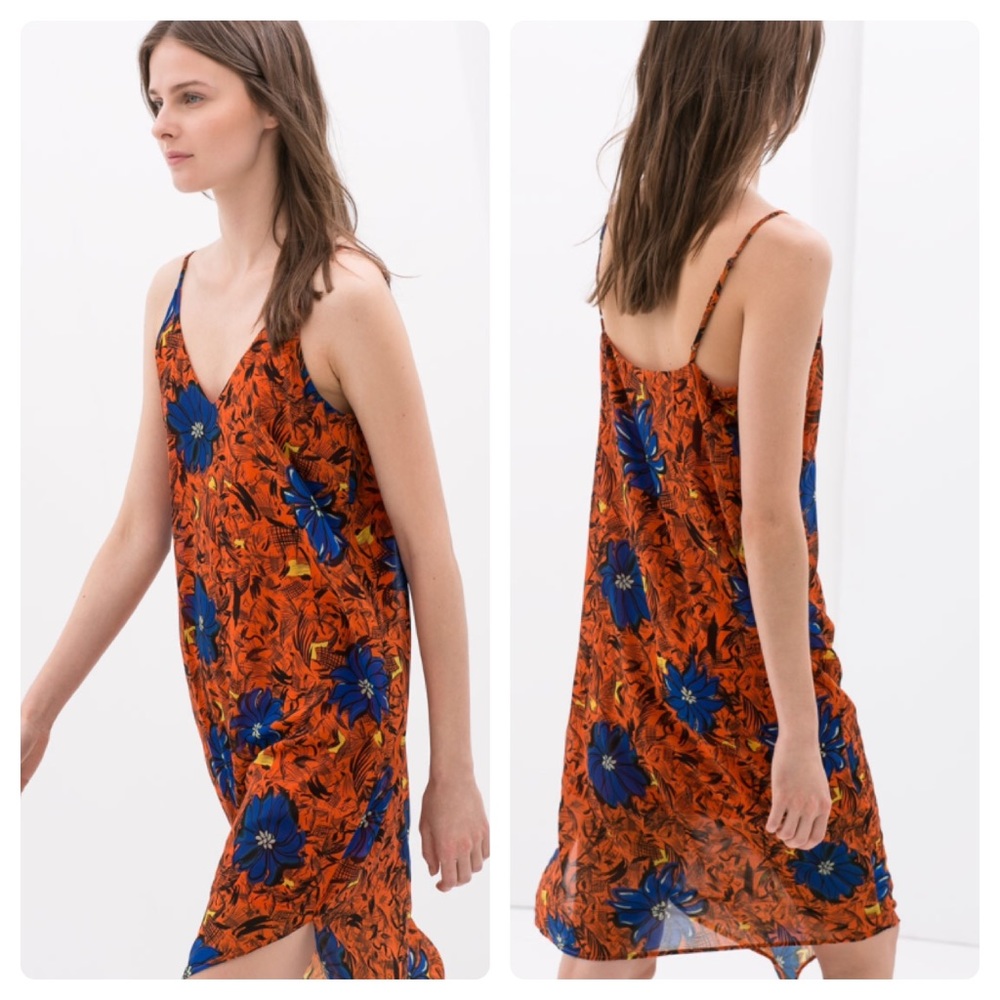 ZARA collection orange/blue floral dress medium - Picture 1 of 7